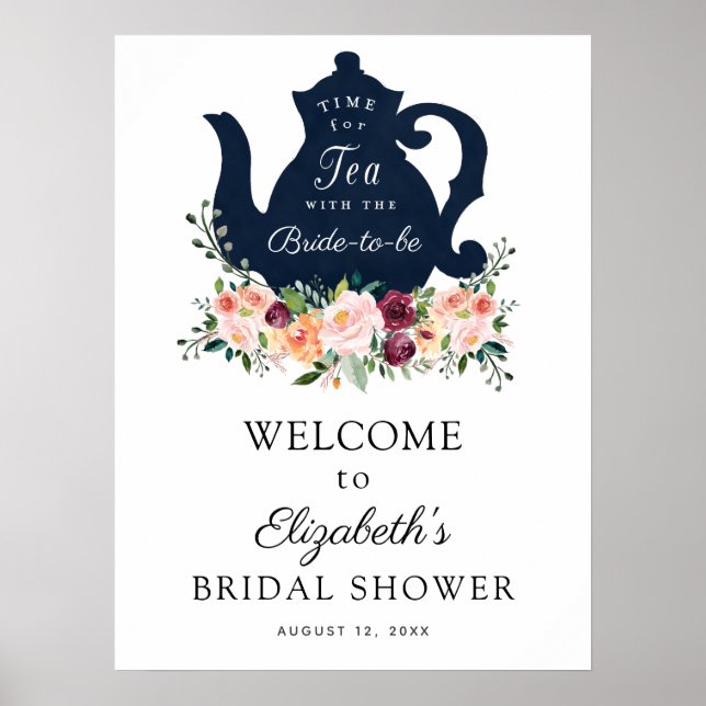 Time for Tea Bridal Shower Welcome Sign (Front)