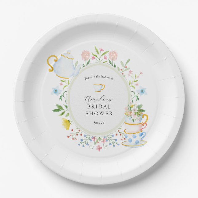 Time for Tea Bridal Shower Wildflower Paper Plate (Front)
