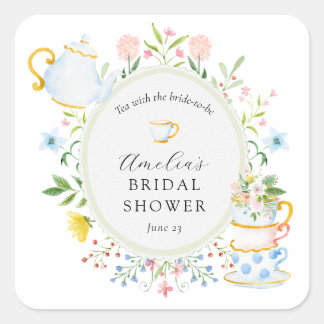 Time for Tea Bridal Shower Wildflower Square Sticker