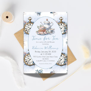 Time for Tea Brunch Blue Floral Bridal Shower  Invitation
