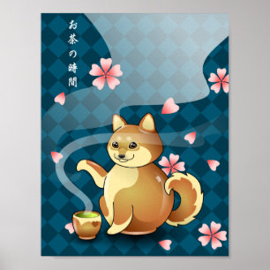 Time for Tea Chibi Shiba Inu Teapot Kanji Poster
