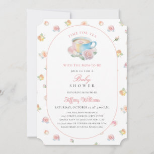 Time For Tea Elegant Blush Pink Floral Baby Shower Invitation