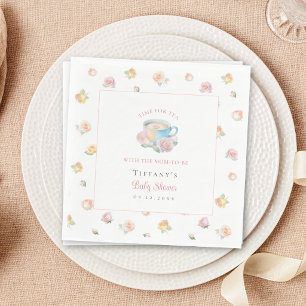 Time For Tea Elegant Floral Tea Party Baby Shower Napkin