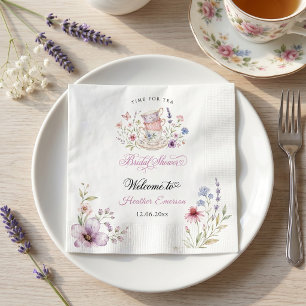 Time for Tea Elegant Teacup Purple Watercolor Napkin
