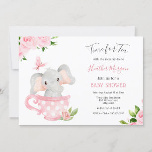Time for Tea Elephant Baby Shower Invitation