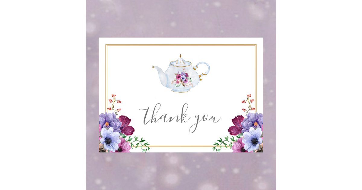 Time For Tea Floral Bridal Shower Thank You Card | Zazzle