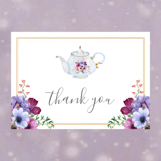 Time For Tea Floral Bridal Shower Thank You Card | Zazzle