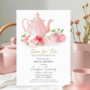 Time for Tea Gilded Floral Bridal Shower Invitation