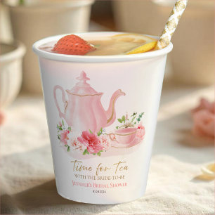 Time for Tea Gilded Pink Bridal Shower Paper Cups