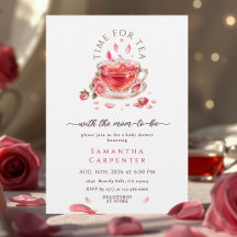 Time for tea glass teacup pink roses baby shower