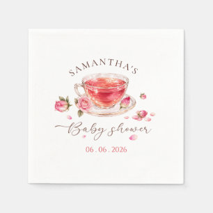 Time for tea glass teacup roses baby shower napkin