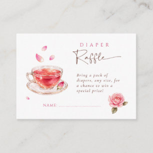 Time for tea glass teacup roses DIAPER RAFFLE Enclosure Card