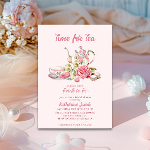 Time for Tea Pink Floral Tea Party Bridal Shower  Invitation
