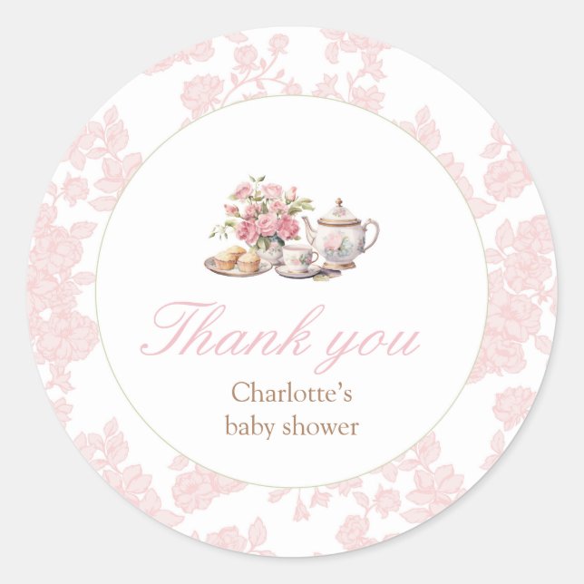 Time for Tea Pink Floral Toile Sticker (Front)