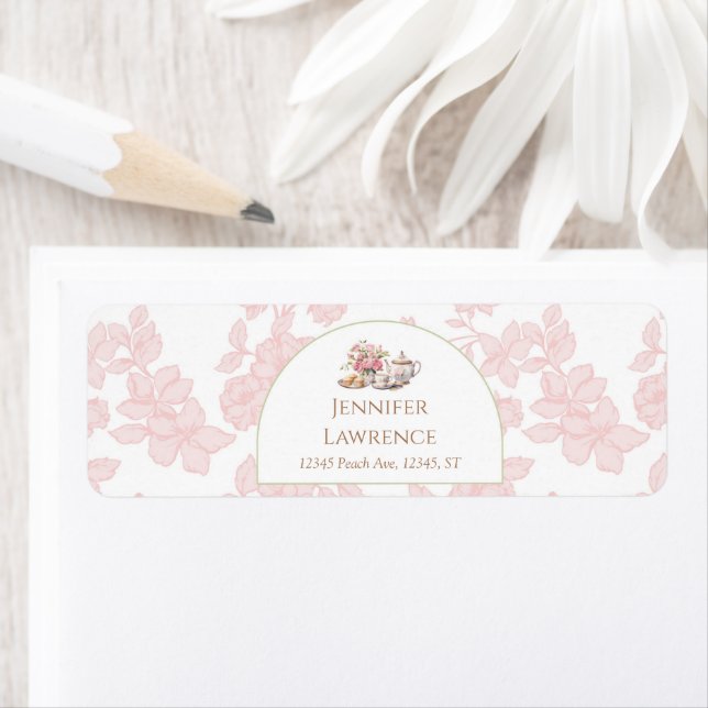 Time for Tea Pink Toile Return Address Label (Insitu)