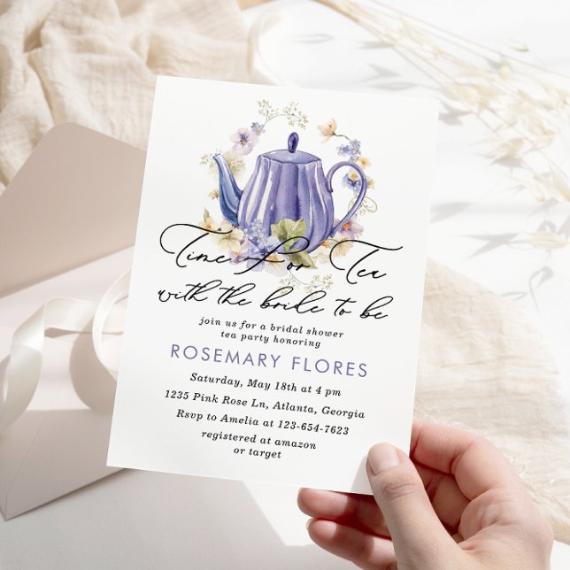 Time For Tea Purple Floral Bridal Shower Invitation (Creator Uploaded)