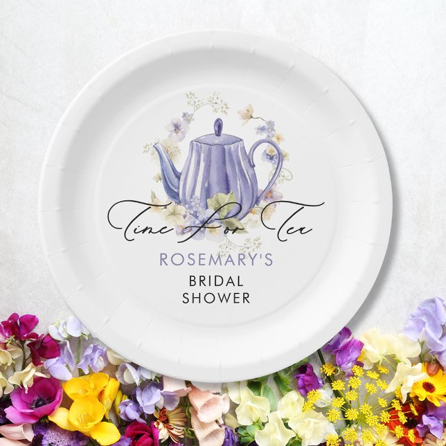 Time For Tea Purple Teapot Bridal Shower Paper Plate (Creator Uploaded)