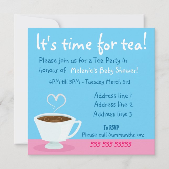 "Time for Tea" Tea party invitation (Front)