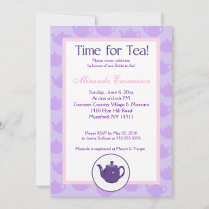 Time for Tea Teapot (Purple) Bridal Shower 5x7 Invitation