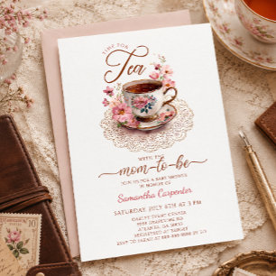 Time for tea vintage floral  teacup baby shower invitation