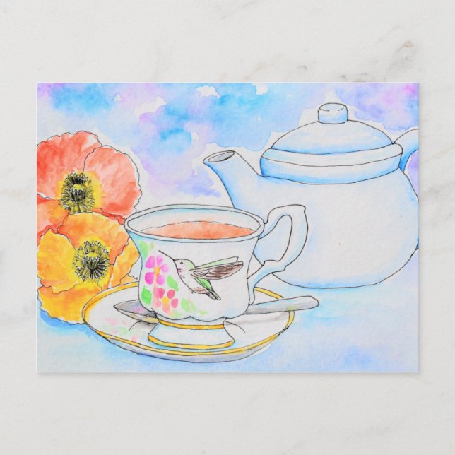 Time for Tea Watercolor Painting Postcard (Front)