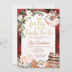 Time For Tea With Bride To Be Plaid Bridal Shower Invitation