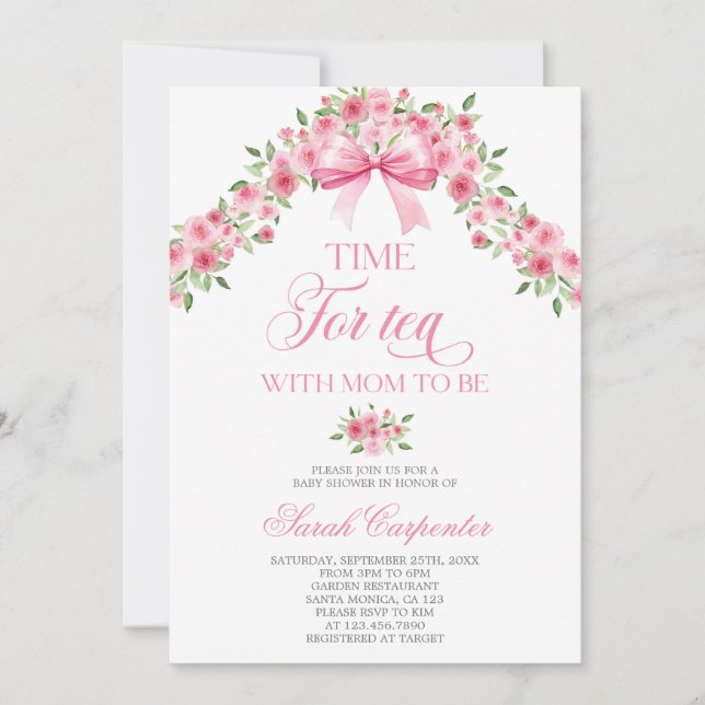 Time for tea with mum to be baby shower girl invitation (Front)