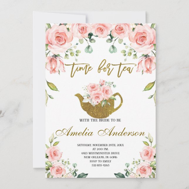 Time for Tea with the Bride to Be, Bridal Shower Invitation (Front)