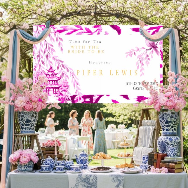 Time for Tea with the Bride -to-be Pink Banner (Time for Tea with the Bride -to-be Pink Banner)
