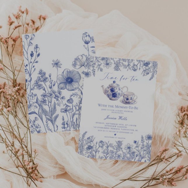 Time For Tea With The Mummy To Be Toile Shower Invitation (Creator Uploaded)