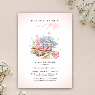 Time for teacups bouquet butterfly baby shower  invitation
