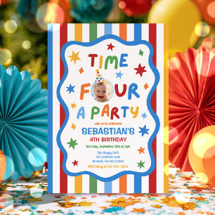 Time Four A Party Colourful Boy 4th Birthday Invitation