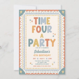 Time Four A Party Whimsical Boy 4th Birthday Party Invitation