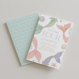 Time Four a Shellebration Mermaid 4th Birthday Invitation