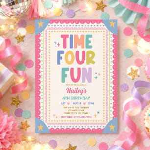 Time Four Fun Whimsical Girl 4th Birthday Party Invitation
