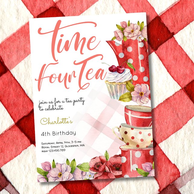 Time four tea, fourth birthday for kids invitation (Creator Uploaded)