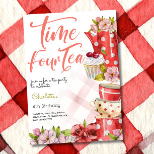Time four tea, fourth birthday for kids invitation