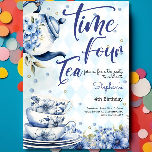 Time four tea, fourth birthday for kids invitation