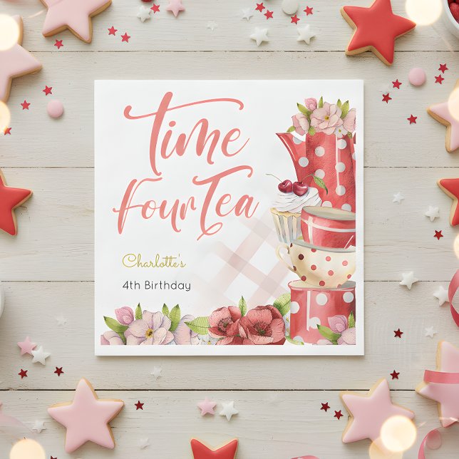 Time four tea, fourth birthday for kids napkin (Creator Uploaded)