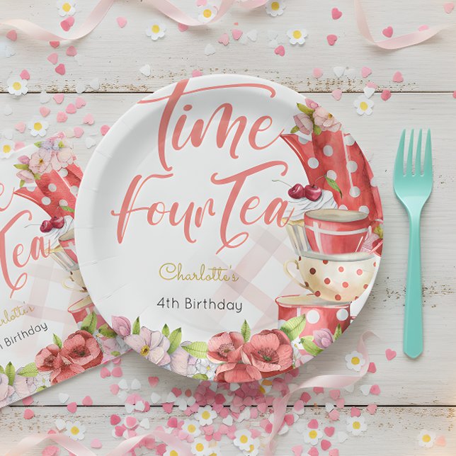 Time four tea, fourth birthday for kids paper plate (Creator Uploaded)