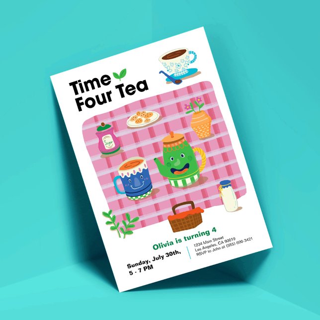Time Four Tea - Fourth Birthday Party Invitation  (Creator Uploaded)
