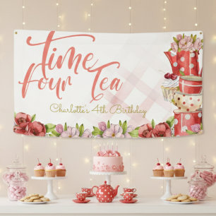 Time four tea, tea flowery birthday banner