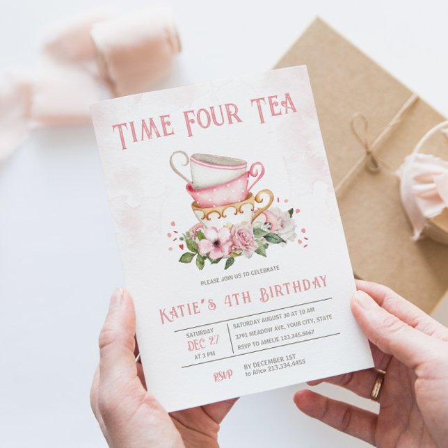 Time Four Tea Teacups Theme Birthday Invitation (Creator Uploaded)