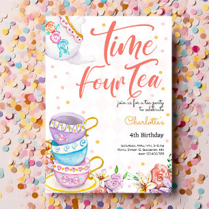 Time four thea, fourth tea birthday invitation
