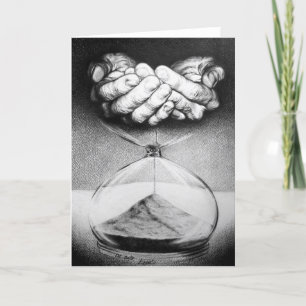 Time hourglass hands Pencil drawing Surreal art Card