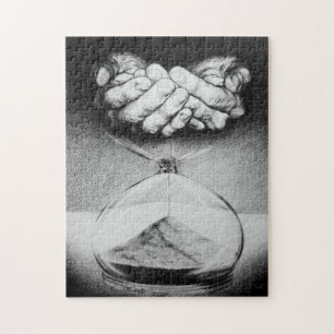 Time hourglass hands Pencil drawing Surreal art Jigsaw Puzzle