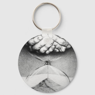 Time Hourglass hands Pencil drawing Surreal art Key Ring