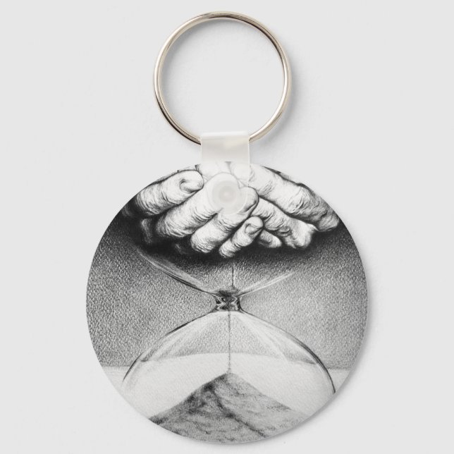 Time Hourglass hands Pencil drawing Surreal art Key Ring (Front)