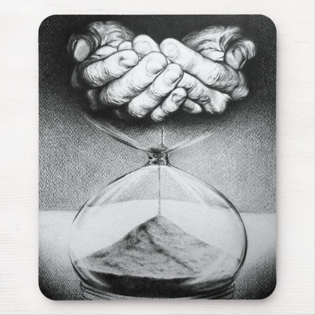 Time Hourglass hands Pencil drawing Surreal art Mouse Pad (Front)