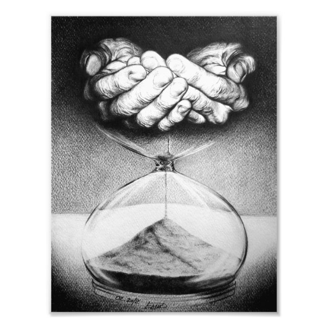 Time hourglass hands Pencil drawing Surreal art Photo Print (Front)